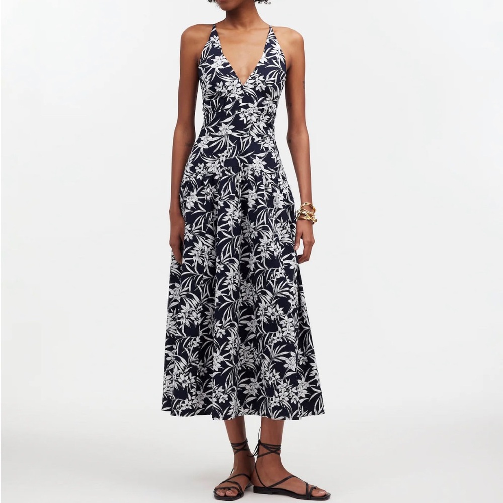 NWT Madewell Smocked Halter Midi Dress in Poplin - deep indigo - size 6
